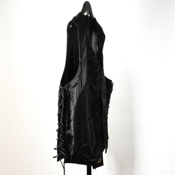 Xelement Black Leather Motorcycle Vest With Side Laces 10 Pocket Mens Size 3XL - Picture 5 of 12